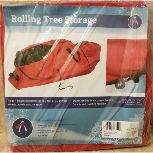 Penguin 9' Artificial Christmas Tree Red Rolling Storage Soft Duffle Bag Wheels - Picture 6 of 6